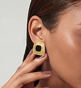 Freekiss Chunky Gold Stud Earrings for Women,14K Gold Plated Vintage Drop Earrings, Trendy Bold G...