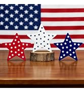 4th of July Table Decorations 3 PCS, Fourth of July Red White Blue Wooden Star Decor Centerpiece ...