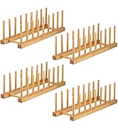 Lawei 4 Pack Bamboo Wooden Dish Rack - Plate Rack Stand Pot Lid Holder, Kitchen Cabinet Organizer...