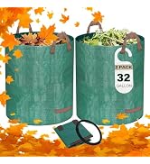 2 Pack 32 Gallon Reusable Yard Waste Bags, Collapsible Heavy Duty Leaf Bags, Lawn and Leaf Garden...