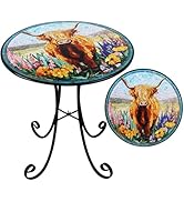 VEWOGIFT 18" Outdoor Side Table, Highland Cattle Round Accent Table, Metal Indoor Small End Table...