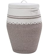 26" x 20" Tall Extra Large Storage Basket with Lid, Cotton Rope Storage Baskets, Woven Laundry Ha...