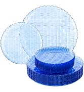 Festiva 60PCS Clear Blue Plastic Plates - Heavy Duty Weave Pattern Fancy Disposable Plates With G...