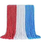 SHAOQINLIN 144 Pcs Patriotic Bead Necklaces, 33 Inch 7 mm Metallic Red/Silver/Blue Beaded Necklac...