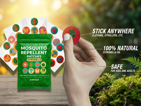 RiptGear Mosquito Patches — 78-count, natural citronella, sticks anywhere, kids & adults