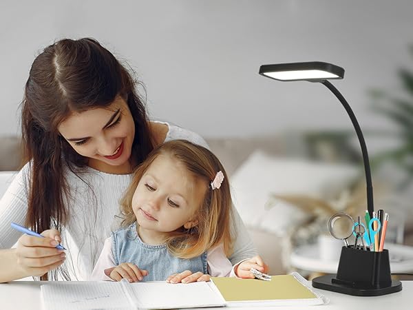 Desk Lamps for Home Office with Pen Holder USB Charging Ports Reading Light LED Table Lamp