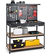 Goplus Work Bench with Pegboard, 48”x24” Work Table with Drawers, 965LBS Capacity, Pegboard, 25 H...