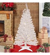 Juegoal 4 FT Pre-lit Artificial Christmas Tree, Lighted Tinsel Pencil Pine Spruce Trees with 70 W...