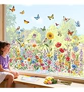 decalmile Spring Summer Garden Flower Double Sided Window Clings Wildflower Butterfly Plants Anti...