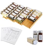 KitHero Spice Drawer Organizer with 20 Spice Jars,216 Labels,50 Non-slip Rubber, Bamboo 4 Tier Se...