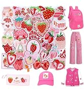 Kingsow Strawberry Iron On Patches for Girls: 32PCS Pink Kawaii Aesthetic DIY Clothes Patches for...