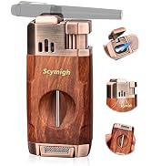Dual Flame Jet Torch Lighter with V-Notch Tool and Holder, Refillable Butane, Adjustable Flame, F...
