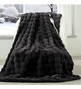 VELLUBAM Faux Rabbit Fur Bubble Electric Blanket Dark Grey - Luxury Fluffy Soft Heated Throw Blan...