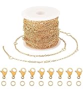 Pandahall 18K Gold Plated Heart Link Chains 16.4 Feet Stainless Steel Heart Chains Soldered Jewel...