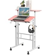 SIDUCAL Small Standing Desk, Portable Stand Up Desk, Height Adjustable Mobile Standing Desk Conve...