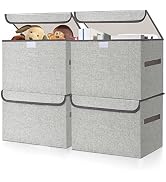 Bagnizer Linen Fabric Foldable Storage Cube Bin Organizer Basket with Flip-Top Lid & Handles, Lar...