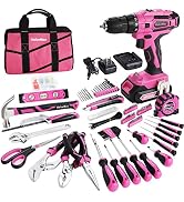 ValueMax Home Tool Kit with Drill, 238-Pieces Pink Tool Set with 20V Cordless Lithium-ion Drill, ...