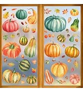 Fall Pumpkin Glass Window Clings, 57Pcs Fall Window Clings for Glass Windows, Pumpkin Windows Dec...