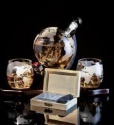 Whiskey Decanter Globe Set with 2 Etched Whiskey Glasses - Gifts for Men Dad, Anniversary Birthda...