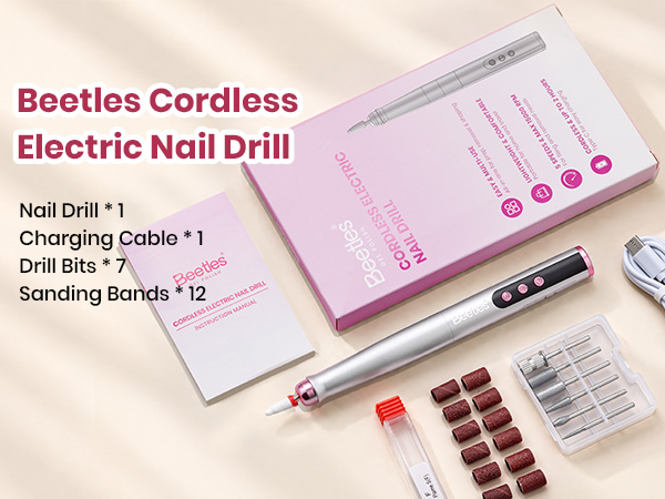 Beetles Cordless Nail Drill, 7 Bits Electric Nail File 5 Speeds LED Display,Rechargeable Nail Drill