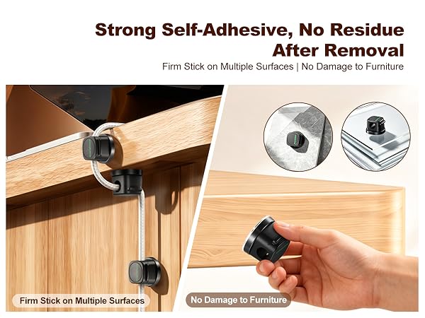 Self adhesive cable clips removable no residue glue won't scratch furniture