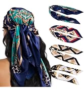 HBselect 4PCS Head Scarf for Women 35” Head Scarves Silk Like Satin Neck Scarfs Square Bandana Ha...
