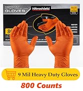 nitroshield 9mil Heavy Duty Disposable Nitrile Gloves,Orange XLarge 800Pcs -Chemical Resistant, L...