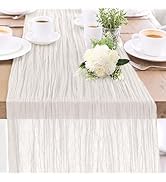 Cheesecloth Table Runner 10FT (35x120 Inch) - 1 Pack White Boho Gauze Fabric Cheese Cloth Table R...