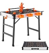 Goplus Portable Workbench, 33” x 24” Foldable Workmate Work Bench w/2 Quick Clamps, 4 Clamp Dogs,...