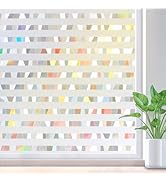 rabbitgoo Window Privacy Film, Decorative Rainbow Window Cling, 3D Stained Glass Vinyl Decal, Win...