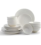Sango Siterra 16-Piece Stoneware Dinnerware Set with Round Plates and Bowls (Rustic White, Casual)
