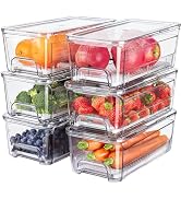 Brippo 6-Pack Fridge Drawer Organizer, Pull-out Stackable Refrigerator Organizers and Storage, Cl...