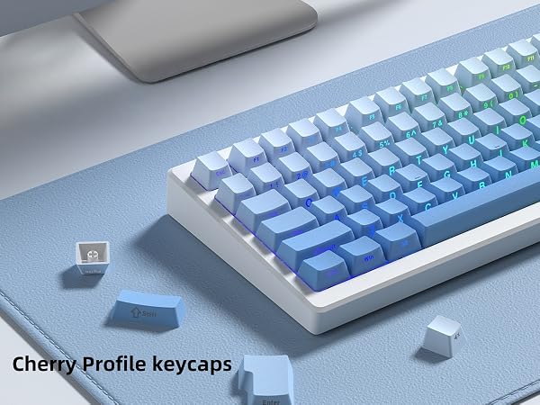 womier Blue PBT keycap Set,Shine Through keycap 75 Percent,Double Shot Key caps,Cherry Profile