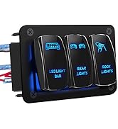 DaierTek LED Light Bar Switch Panel, 3 Gang Rocker Switch Panel, 12V Toggle Switch Panel for Truc...
