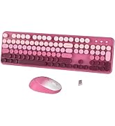 FCPLU Wireless Keyboard and Mouse Combo (Rosy-Red Gradient) | 104-Key Colorful Round Keycap, QWER...