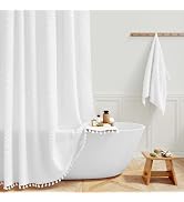 BTTN Boho Farmhouse Shower Curtain, Tufted Leaves Textured Striped Fabric Shower Curtain Set with...