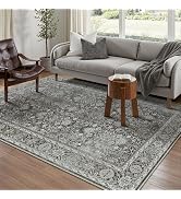 PureCozy Vintage Area Rug 5x7 Black Washable Living Room Large Carpet Non Slip Bedroom Indoor Off...