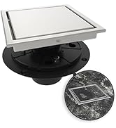 WEBANG 6 Inch Shower Square Drain Brushed Floor Drain with Flange Reversible 2-in-1 Cover Tile In...