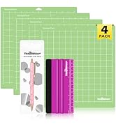 TECKWRAP 4 Pack 12"x12" Green Standard Adhesive Cutting Mats, with Precision Vinyl Pin Pen & 6 In...