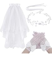 Haakong 3 Pcs First Communion Veil Set Gloves Headpiece for Girls 1st Holy Communion Accessories ...