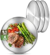 Offiper Metal Camping Plates, 4 Pack 9.1 inch 304(18/8) Stainless Steel Plates, Reusable Pizza Fo...