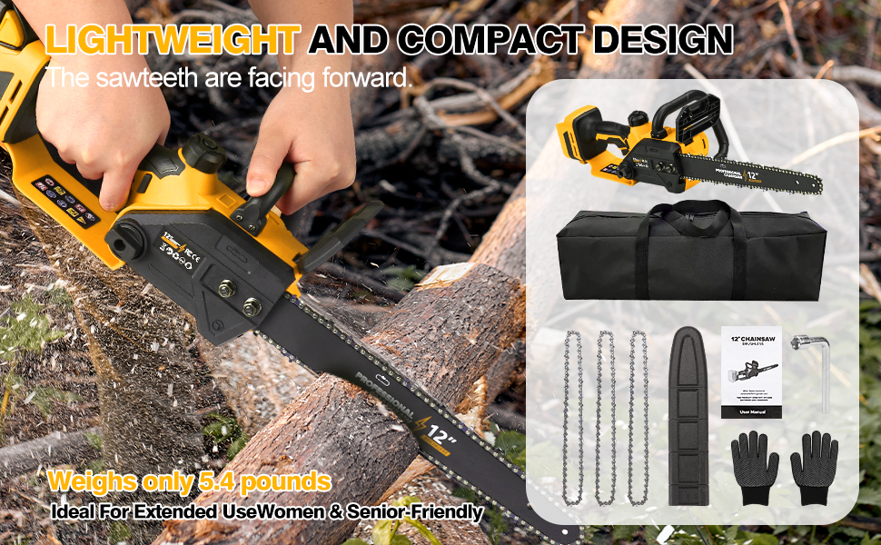 Brushless Electric Chainsaw 12" Cordless Tool Only for Dewalt 20V/60V Battery