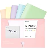 Enday Pastel Folders with Pockets (6 Pack) 4 Pocket Folder, Assorted Pastel Colors File Folders, ...