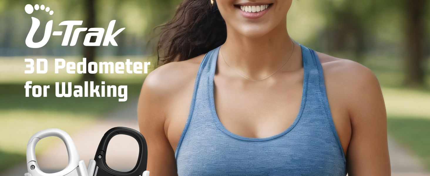 U-Trak 3D Pedometer for Walking with Removable Clip and Carabiner