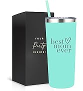 Best Mom Ever Tumbler, 22 Oz Stainless Steel Water Bottle with Lid & Straw - Mint Green, Ideal Ch...
