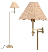 Folux Boho Rattan Floor Lamp with Swing Arm, Natural Standing Lamp with Adjustable 310° Arm, Hand...