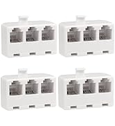 Menewstart 3 Way Telephone Splitter Wall Jack Adapter, 4 Pack, White, 1 Male to 3 Converter Cable...