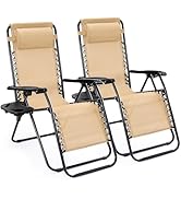 NEWBULIG Zero Gravity Chair Set of 2, Lounge Chair Folding Portable Adjustable Camping Reclining ...