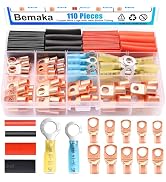 Bemaka 110Pcs Copper Wire Lugs Kit, Battery Terminal Connectors AWG 2 4 6 8 10 12 14 16 Gauge Hea...