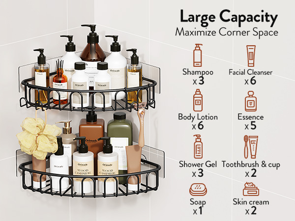 Orimade Corner Shower Caddy Stainless Steel with Hooks Wall Mounted Bathroom Shelf Storage Organizer